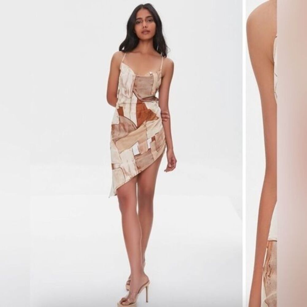 Forever 21 Geo print lace up dress brown size large